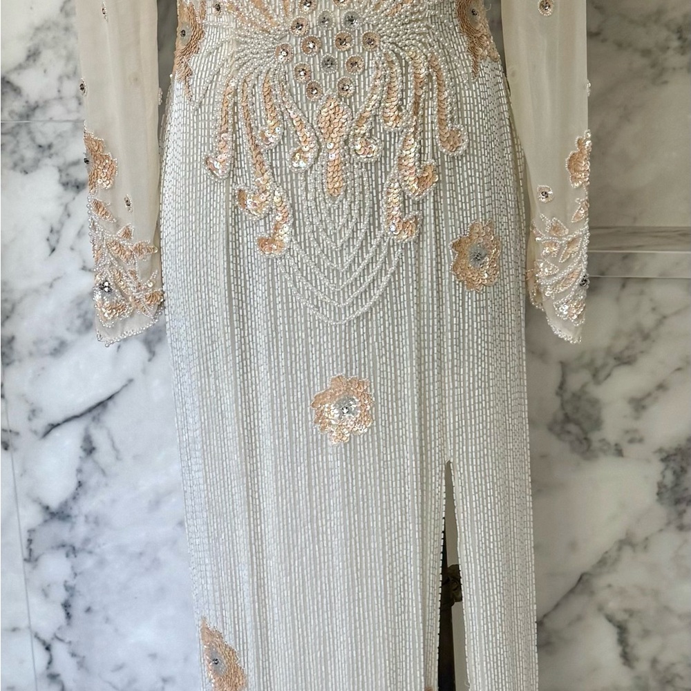 Alyce Designs vintage sequins beaded embroidered White formal evening prom Gown